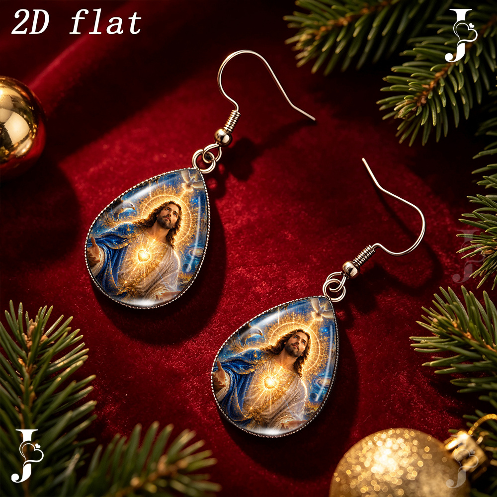 Sacred Heart Halo Teardrop Dangle Earrings